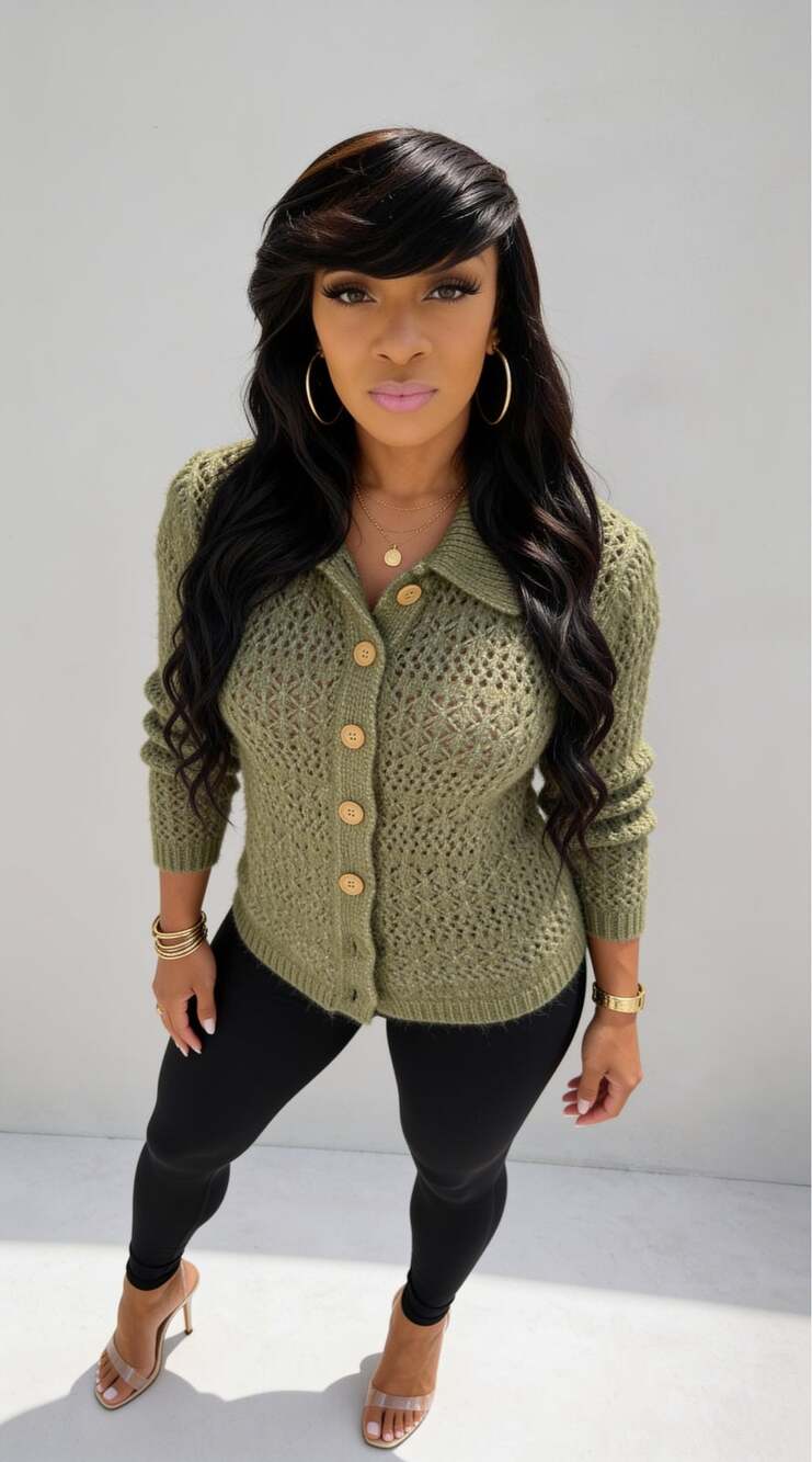 Sage Green Open-Knit Cardigan